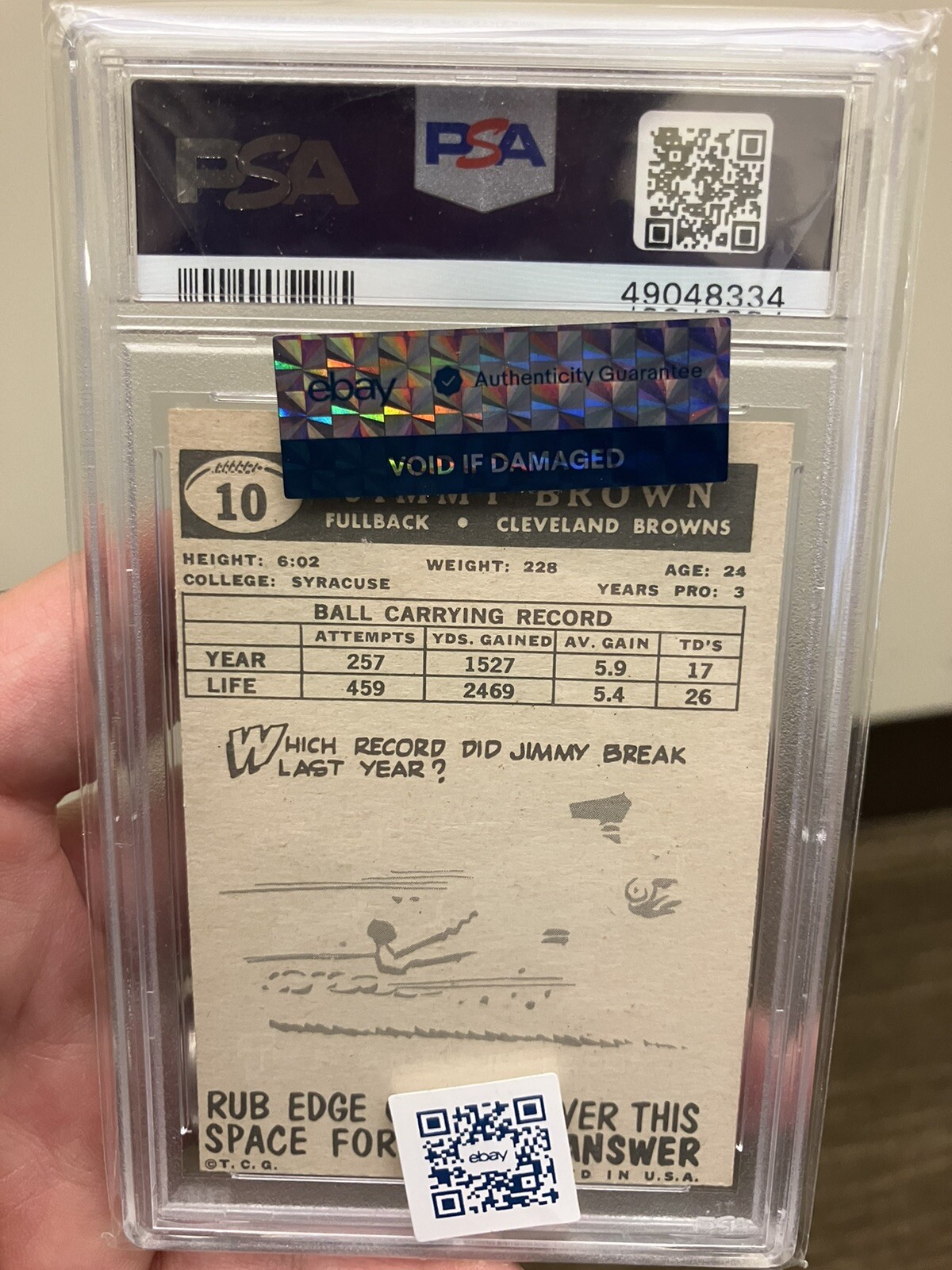 1959 Topps #10 Jim Brown PSA 7 (OC)!  Very Bold, Well Registered Card, Sharp! view 4