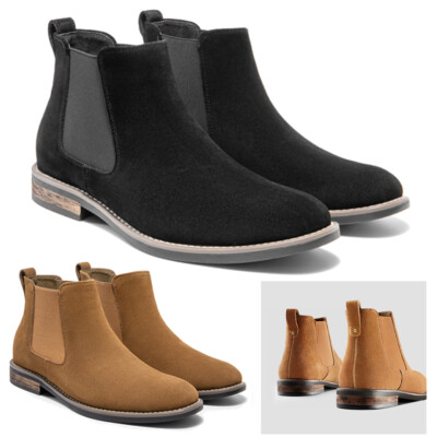 Men's Chelsea Boots Comfortable Suede Leather Slip On Dress Casual Desert Shoes
