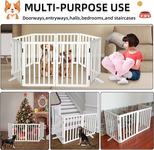 Expandable Wooden Dog Gate - 3 Panels, Freestanding 32" Height Indoor Barrier - Picture 5 of 10