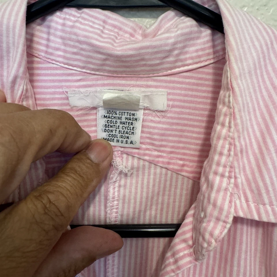 Vestido camisero de mujer alto bajo manga larga con botones en popelina a rayas rosa/blanco Foto 4 de 4