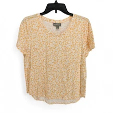 Style & Co Women's Garden Escape Perfect T-Shirt Yellow Floral Petite PM NWT