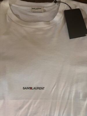 Saint Laurent White Logo T -Shirt NWT Sz M | eBay