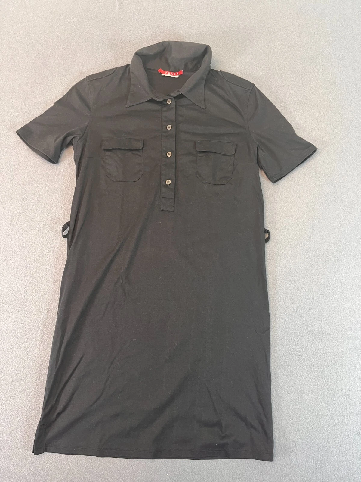 Abito Prada S S scollo scollato parziale abbottonato dettaglio cravatta donna sm nero