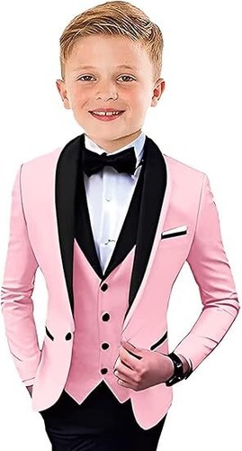 Boys Tuxedo Suit Formal 3 Pieces Shawl Lapel Wedding Outfit Kids Tuxedo Suit - Picture 11 of 31