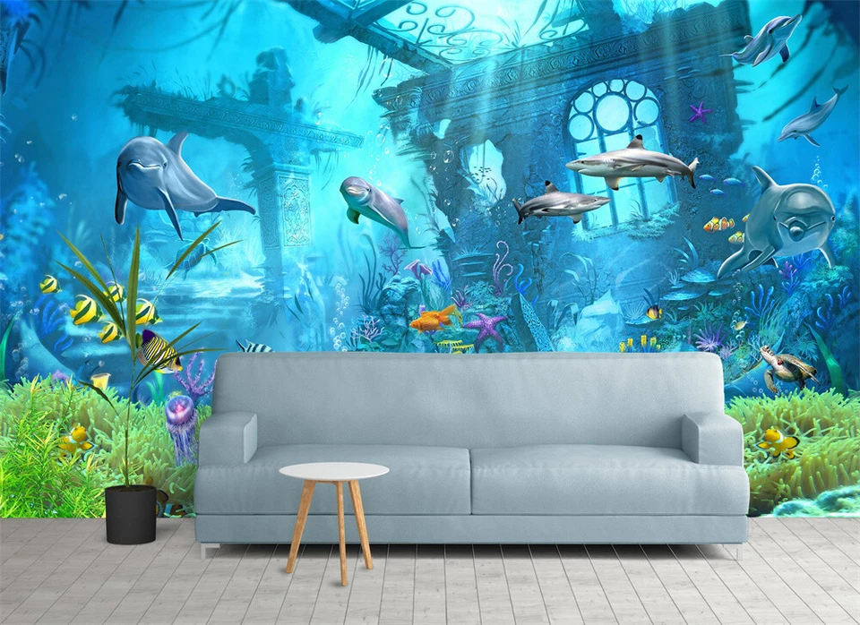 3D Underwater World Dolphin Wall Murals Wallpaper for Kids Bedroom Home Decor - Image 3 of 4
