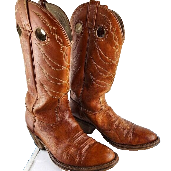 Acme Men\'s Tan Cowboy Boots Size 8D USA MENS ACME COWBOY BOOTS SIZE 8D ROUGHCUT TAN LIGHT BROWN  main image 2