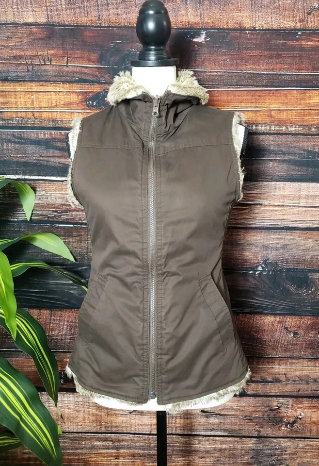 Chaleco reversible GAP talla XS piel sintética bolsillos con cremallera completa marrón tostado para mujer Foto 4 de 4