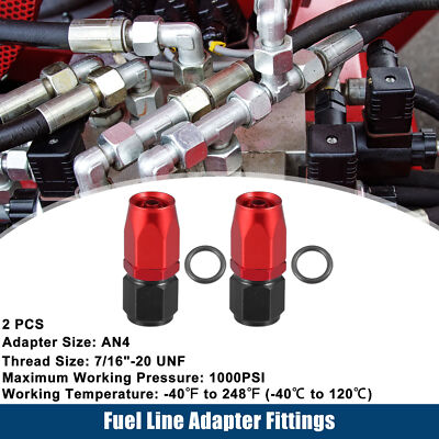 2pcs AN4 Female Fuel Line Adapter Fitting Straight Hose End for Car Red Black