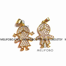 2pcs CZ Micro Pave Boy and Girl Pendant,Cubic Zirconia Earring Necklace Charm