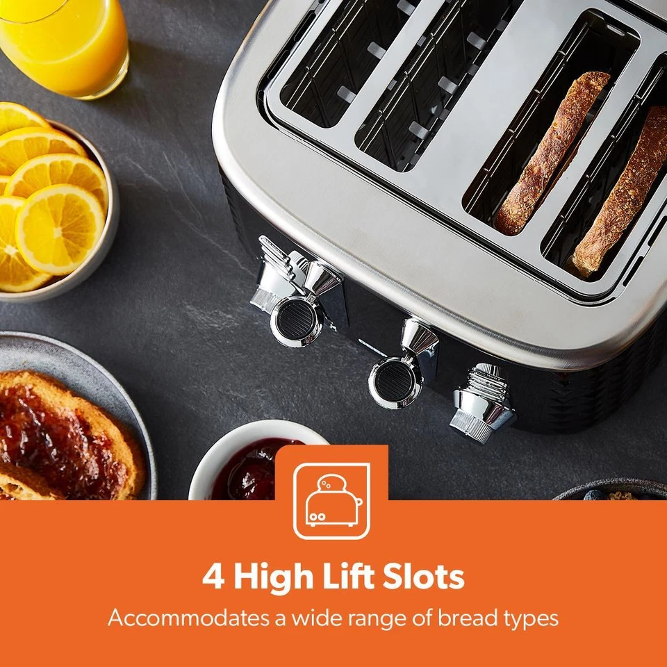 Geepas Electric Kettle 4 Slice Bread Toaster & Microwave Kitchen Set Black - Image 2 of 4