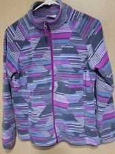 COLUMBIA Girls Youth Printed Graphic Fleece Zip Jacket Purple Pink Gray XL