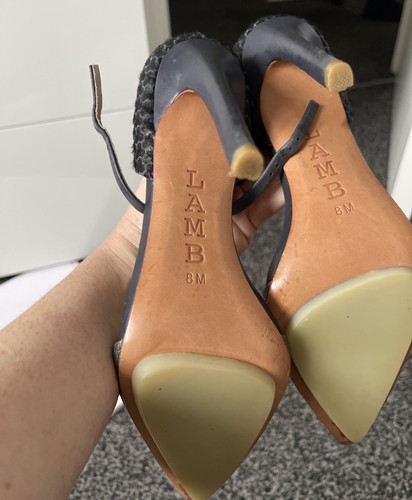 L.A.M.B Gwen Stefane Heels Womens 8M Blue Grey D'orsay Pumps Pointed Toe Buckle - Picture 9 of 15