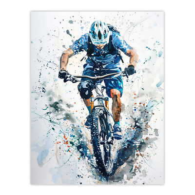 Mountainbiker Action Shot Farbspritzer Ungerahmter Druck