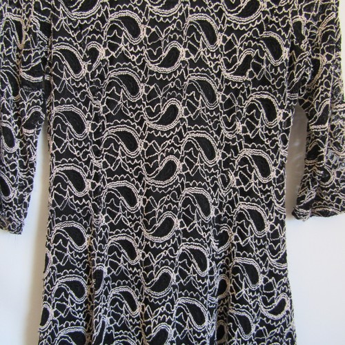 Caroline Morgan 16 Black Cream Mesh Fit & Flare Dress Paisley Embroidered Lined - Picture 4 of 18