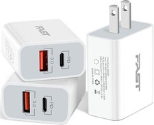 3-Pack Dual Port 20W USB-C Wall Charger Fast Quick Charging Adapter PD  USB
