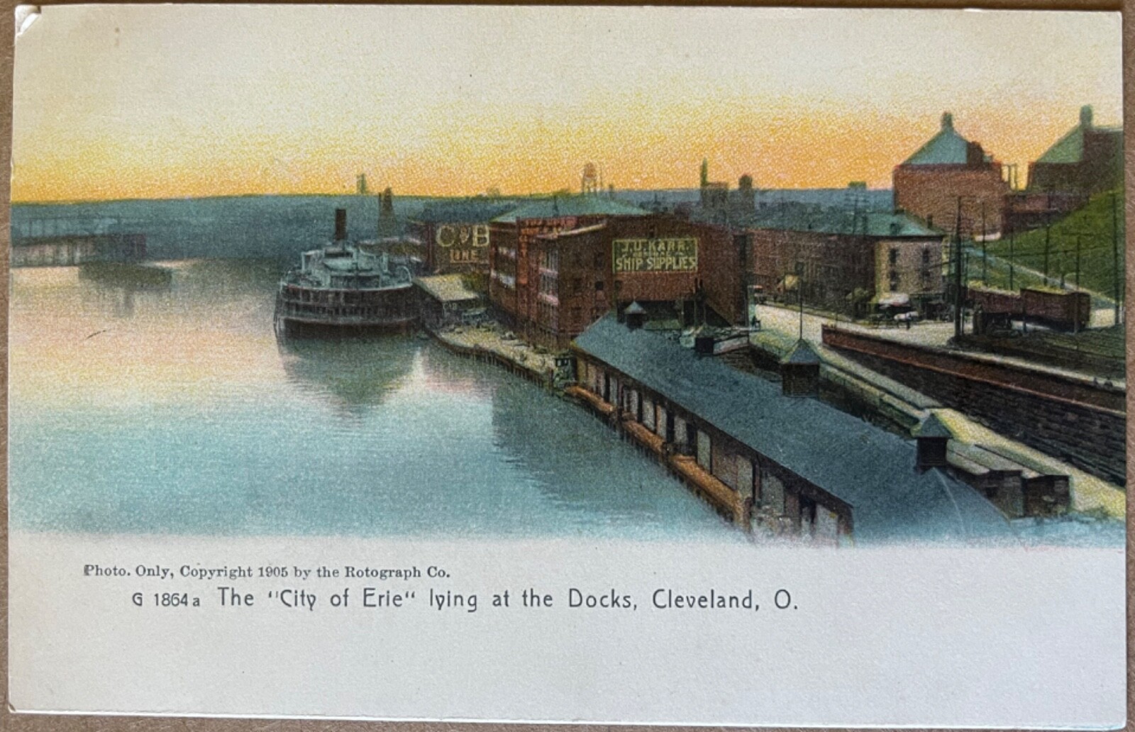 Postal antigua Cleveland Ohio ciudad de Erie barco en muelle c1900