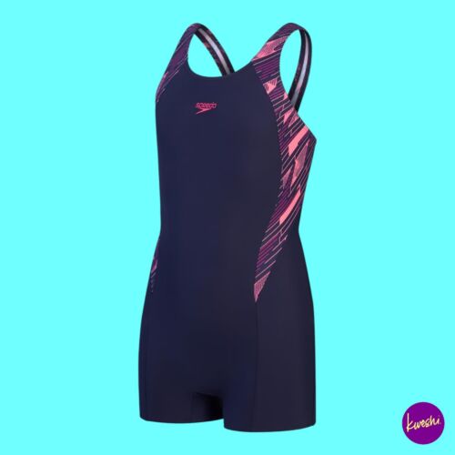 SPEEDO Mädchen Hyperboom Splice Legsuit, chlorresistent, navy/pink, UK 7-8Y