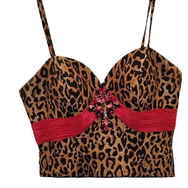 Vestido Formal Fiesta Hora Baile de graduación Estampado Leopardo Sirena Mano Joya Talla 4 Foto 4 de 4