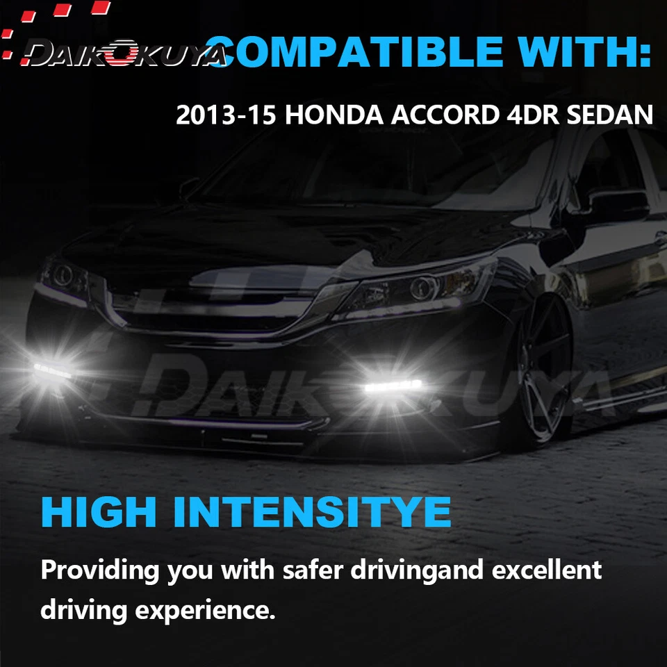 For 2013 2014 2015 Honda Accord 4DR Sedan LED Fog Lights Clear Lens Bumper Lamps - Image 2 of 4