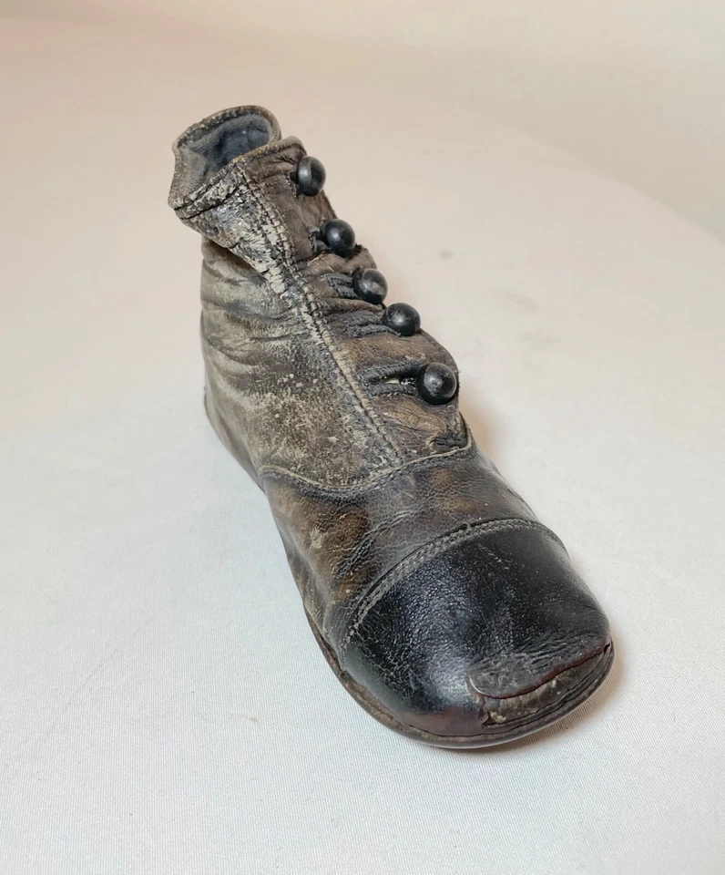 antiguo hecho a mano siglo XIX cuero bebé niño niño zapato zapatilla bota muñeca  Foto 4 de 4