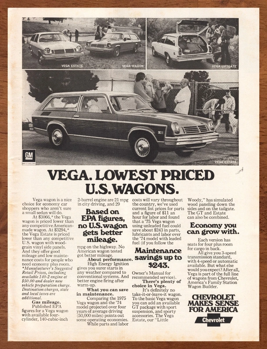 1975 Vega Wagon Vintage Print Ad/Poster Retro 70s Car Man Cave Bar Pop Art