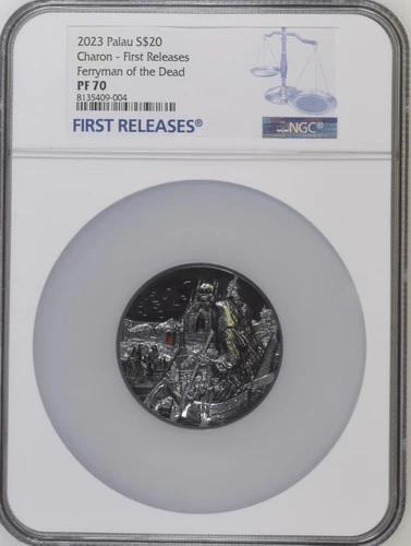 Charon Ferryman of the Dead 3 Oz Silver Coin NGC 70 FR $20 Palau 2023