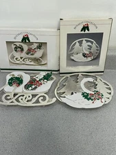 Vtg William A Rogers Trivet  Silver Swan Sleigh Christmas Holiday Set 2