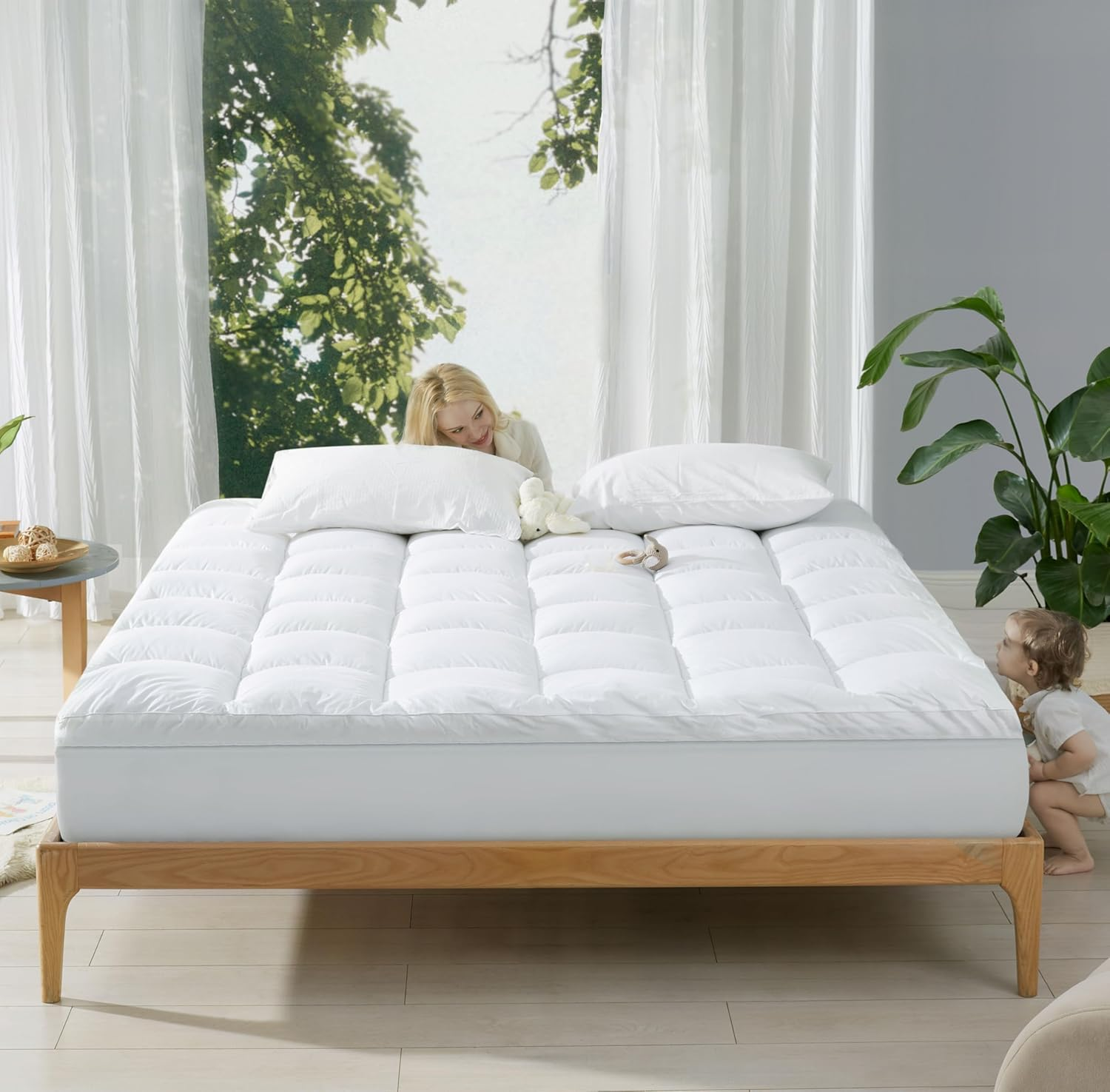 Cotton Mattress Topper, Queen, Cooling Cotton Pillow Top with 8-21 Inch Deep Poc