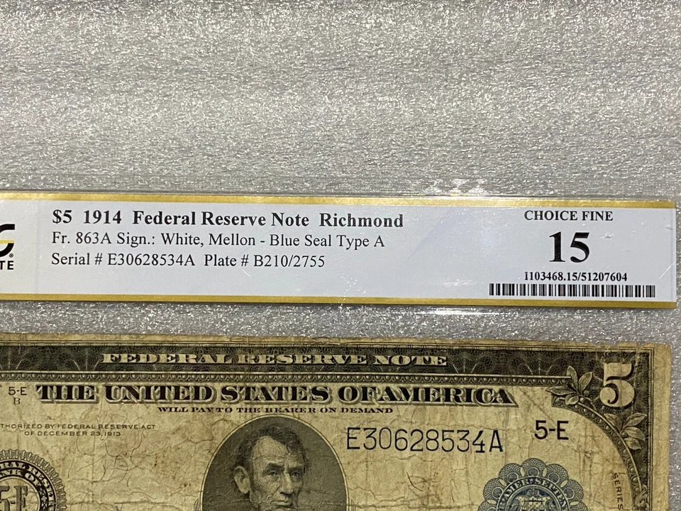 1914 $5 Federal Reserve Note RICHMOND  PCGS 15    COLUMBUS DISCOVERY NOTE - Image 4 of 4