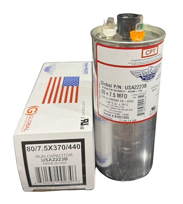 80/7.5 MFD AmRad Run Capacitor   370/440VAC   USA Made   USPS Priority