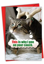 1 Funny Christmas Card with Envelope - Pee On Couch 1130