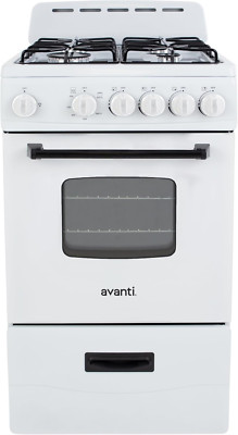 Compact 20-Inch Gas Range Oven with 4 Burners & Storage Drawer - White