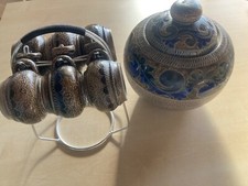 WTK Bowleservice Steingut 8-teilig Handarbeit Bowle Set 6 Tassen Tassenhalterung