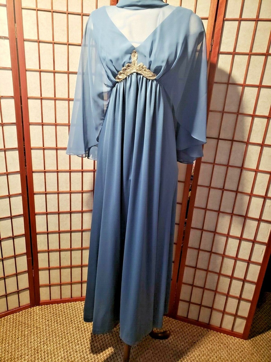Vtg 80's blue wedding party convertible Sheer Maxi Cape Formal Prom Dress |  eBay