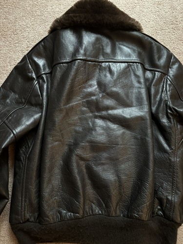 Vintage JC Penny Brown Leather Bomber Flight Jacket VT-3 Red Knights Size 42 - Picture 12 of 14