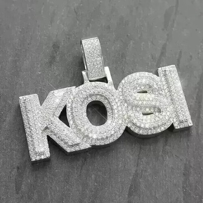 3Ct Round Real Moissanite Customize Letter Charm Pendant 14K White Gold Plated