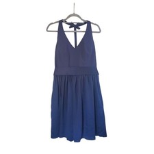 White by Vera Wang Navy Blue Fit and Flare Back Bow Mini Cocktail Dress, Size 14