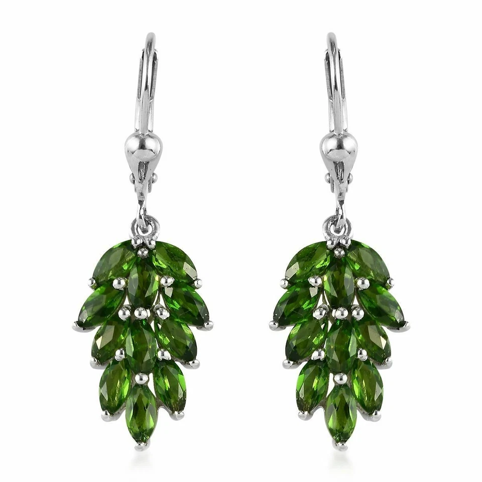 Pendientes de diopsido ruso cromado GTL plata de ley 925 c574 Foto 2 de 4