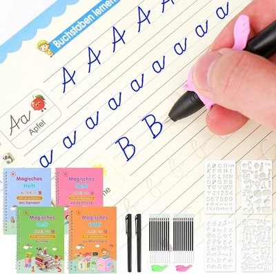 MEETORY 4 Stück Deutsch Magisches Heft Kinder, Übungsheft mit 20 Stift, 4 Z