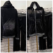 BCBG Maxazria:L Women Black Velour Rhinestone-Trim Lounge Set
