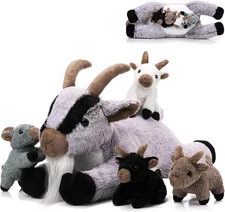 5 Pcs Stuffed Goat Plush Toy Set 18 Inch Mommy Goat Stuffed Animal with 4 Babies