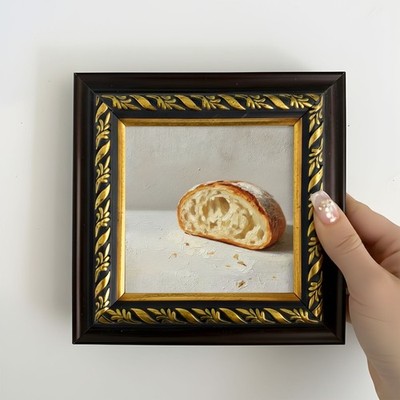 Bread Painting on Brown Gold Mini Framed Hand Painted Animal Art 4x4