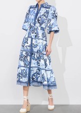 Alice + Olivia Geneva Midi Dress In Blue Scroll Symphony NWT Sz M