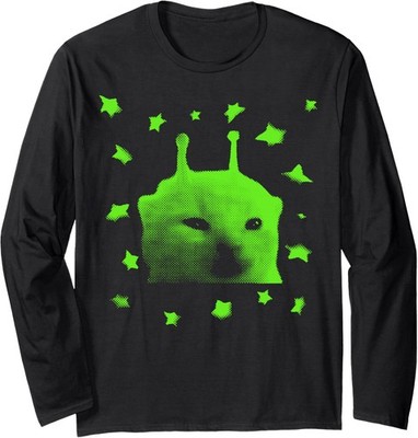 Y2K Alien Cat Meme - Retro Silly Space Kitty Design Long Sleeve T-Shirt