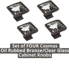 Cosmas 6825ORB-C Cabinet Knobs Oil Rubbed Bronze Crystal Square Drawer Pulls LOT
