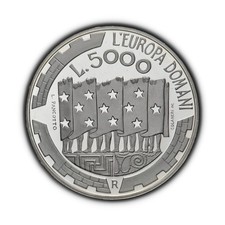 SAN MARINO. 1999, 5000 Lire, Argento - Bandiera Europa Domani Millennio Roma