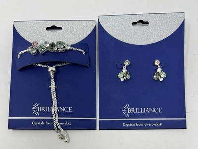 Brilliance Swarovski Crystal Silvertone Slide Bracelet & Earring 