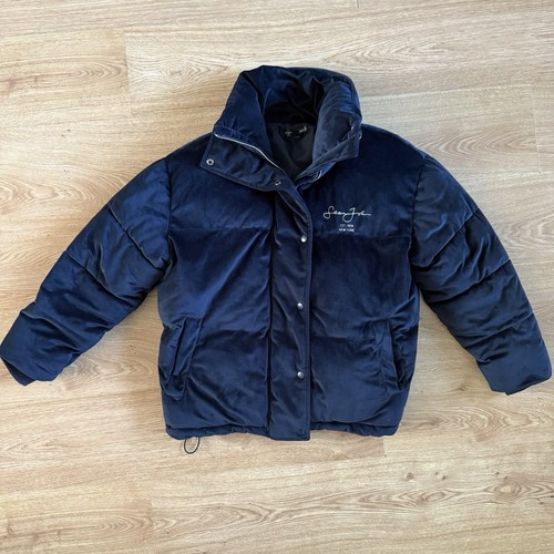 Sean John X Missguided Navy Blue Padded Jacket Women’s Size 8 Velour Velvet - Picture 1 of 8