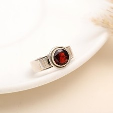 925 Sterling Silver Round Garnet Solitaire Ring for Women Anniversary