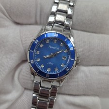 Armitron Now Women 75/5016SV Silver Tone Blue Dial/Bezel Quartz Analog Watch 7"